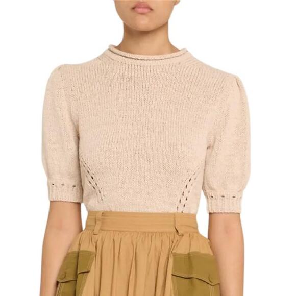 Ulla Johnson Pia Knit Puff Sleeve Top in Cowrie M - Picture 1 of 4